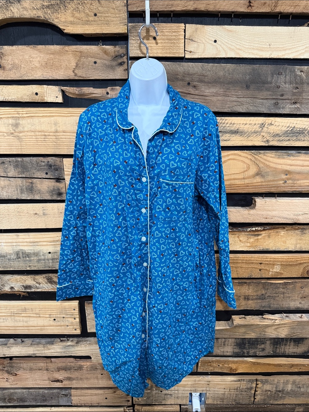 Lands’ End Teal Blue Flannel Long Sleeve Button down Nightgown Womens XL (18)